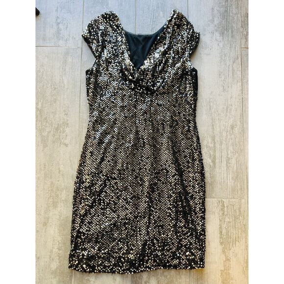 Los Angeles Boutique Holiday Cocktail New Years Black Silver Sequin Dress 8 M - Picture 7 of 7